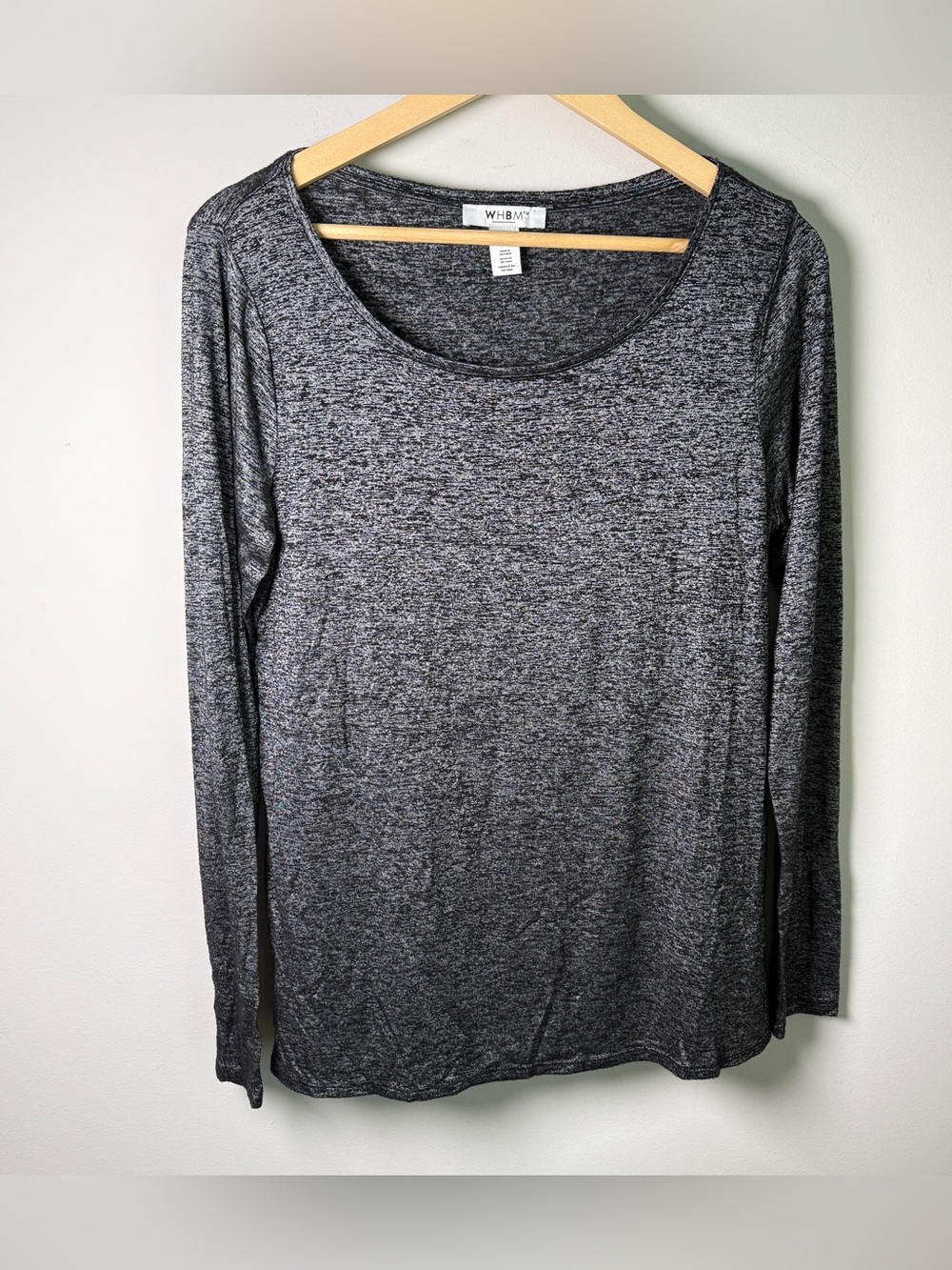 WHBM White House Black Market Heather Gray Long Sleeve Scoop Neck Top L